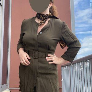 Vintage Army Green/Leopard Dress